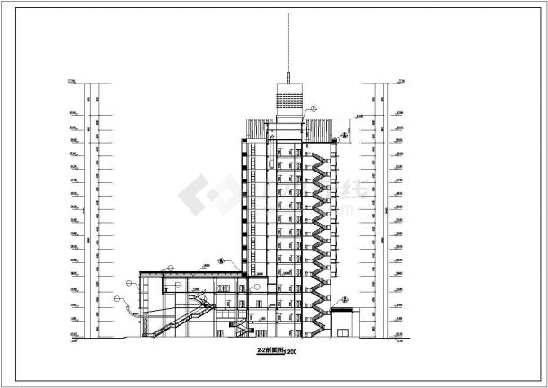 某小高层剪力墙结构双子酒店设计cad建筑方案图（标注详细）-图一