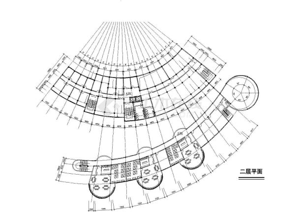 南昌市某商业街8500平米11层扇形框架结构商务宾馆建筑设计CAD图纸-图二