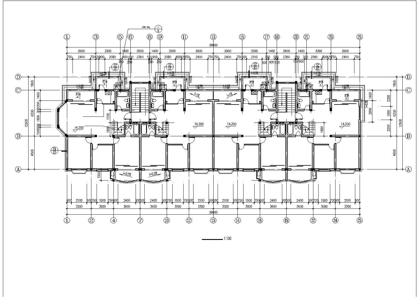 2700平米7层砖混结构住宅楼建筑设计CAD图纸（含阁楼和半地下室）