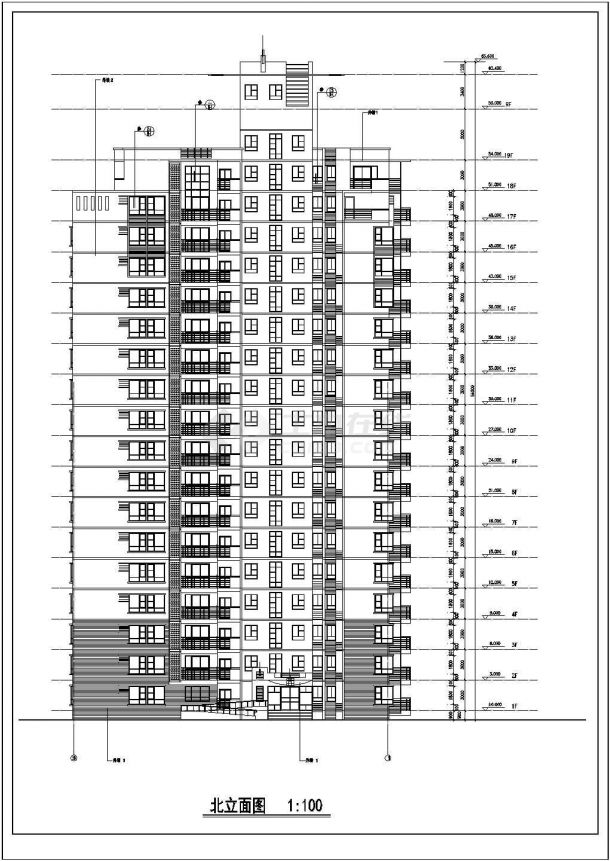 武汉某小区18+1层框架结构商住公寓楼建筑设计CAD图纸（1-3层商用）-图二