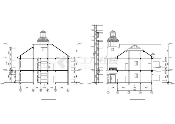 某避暑山庄1000平米3层砖混结构休闲会馆建筑设计CAD图纸-图二