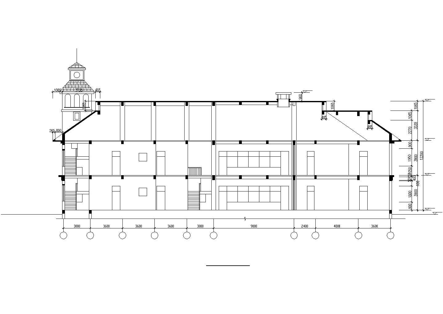 某避暑山庄1000平米3层砖混结构休闲会馆建筑设计CAD图纸