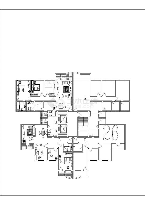 南平多户高层住宅户型详细建筑施工图-图二