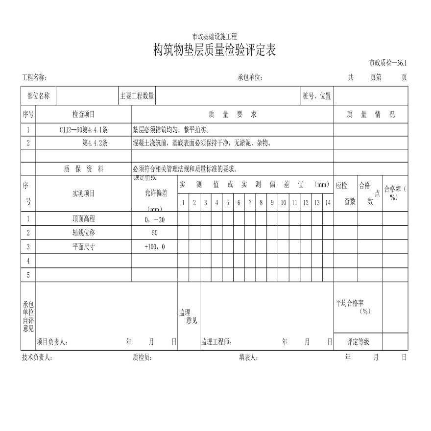 市政构筑物垫层质量检验评定表-图一