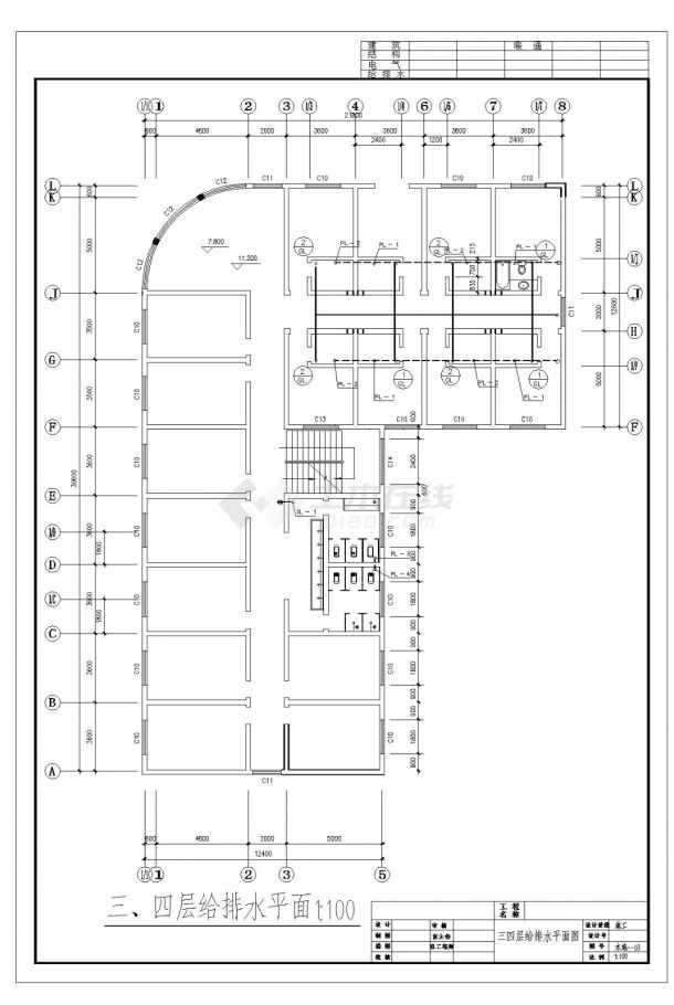 4层商业公寓楼综合楼给排水工程CAD图纸-图二