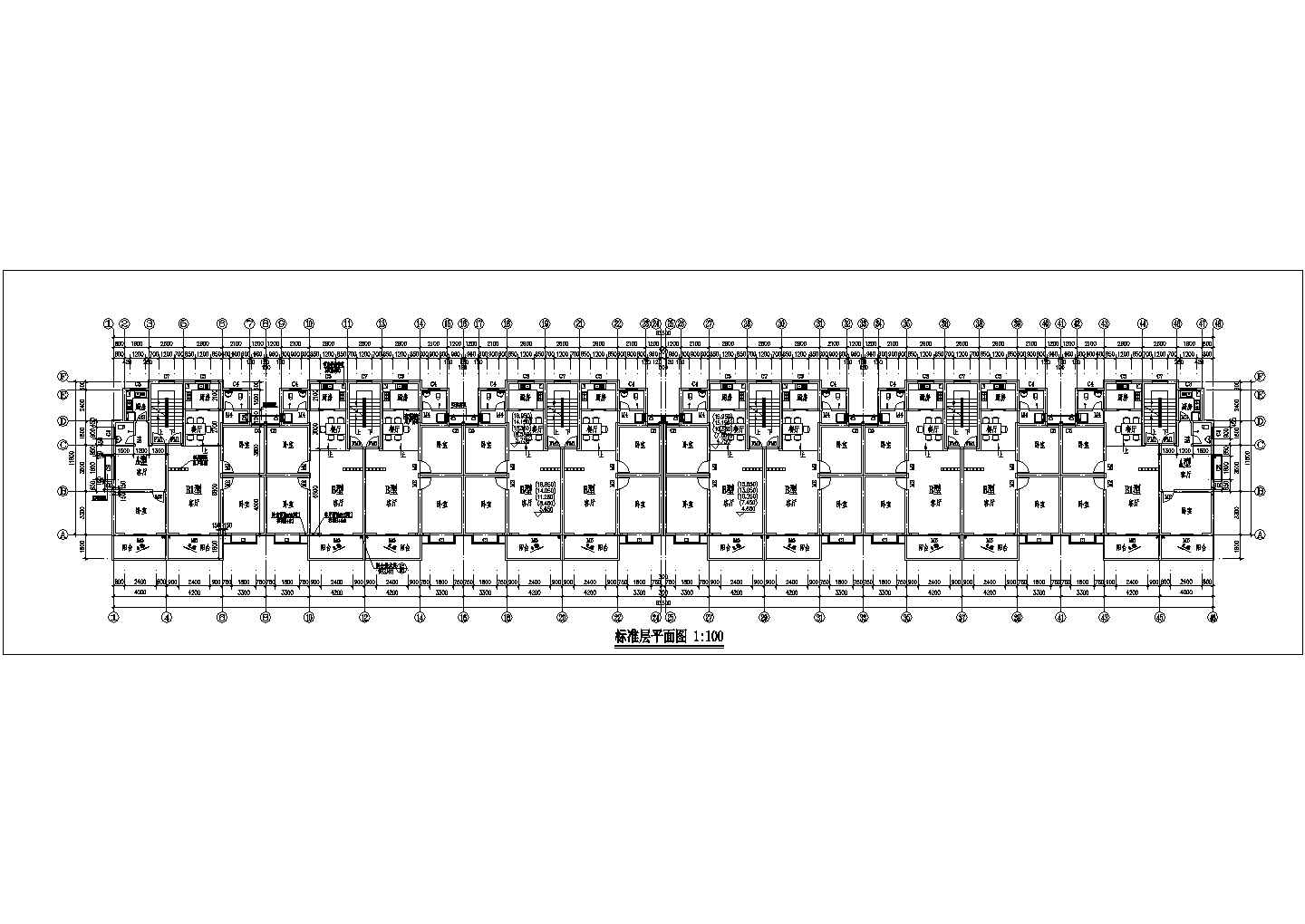 南京某小区8层框架结构住宅楼平面设计CAD图纸（1层11户）