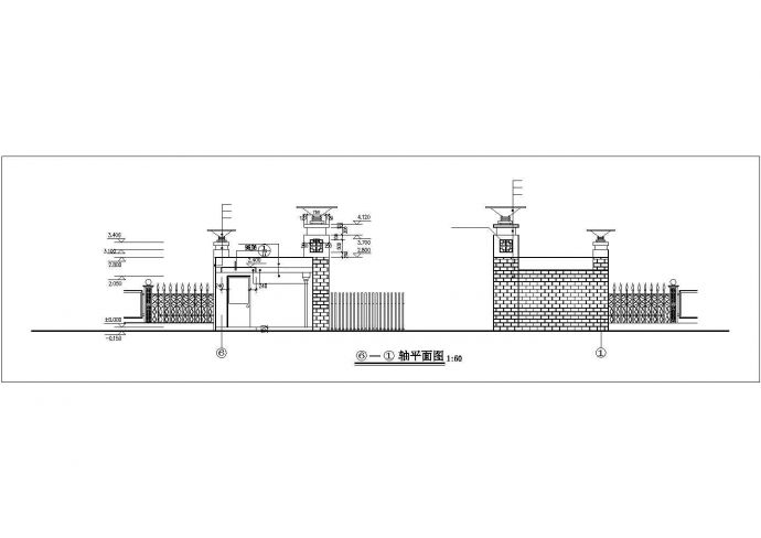 兰州市某小区19平米1层砖混结构入口大门建筑设计CAD图纸_图1