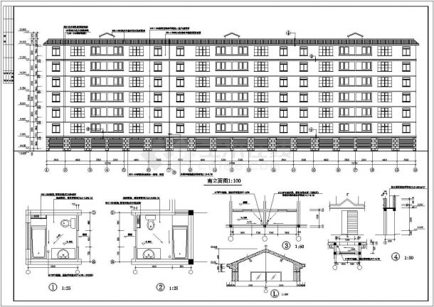 某小区3890平米7层混合结构住宅楼建筑设计CAD图纸（含车库层）-图一