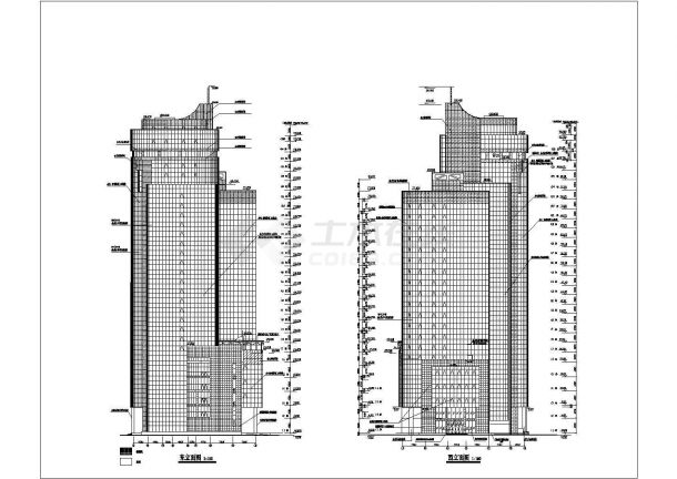 财富广场高层剪力墙结构商业楼设计cad建筑立剖面方案图（甲级院设计）-图二