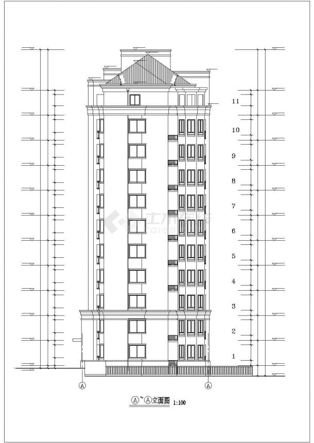 辽阳市某小区11层框架结构住宅楼建筑设计CAD图纸-图一