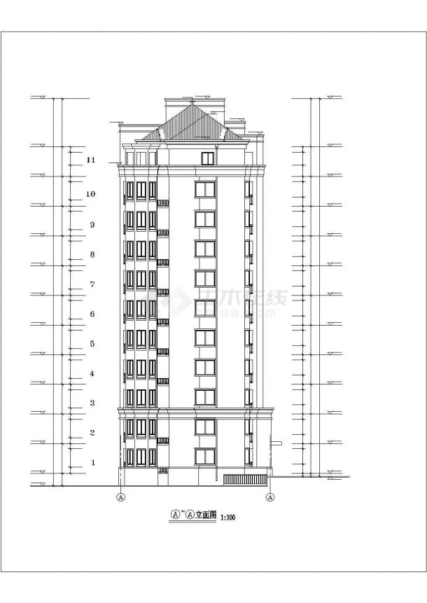 辽阳市某小区11层框架结构住宅楼建筑设计CAD图纸-图二