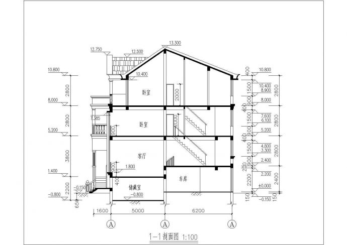 3300平米4层砖混结构住宅楼建筑设计CAD图纸（底层为车库）_图1