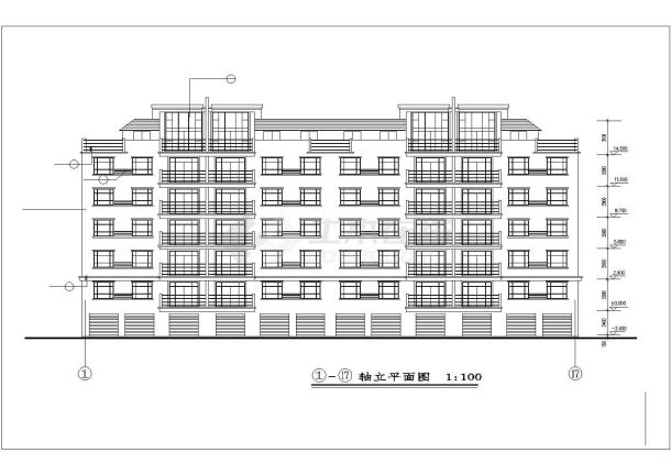 3100平米6层砖混结构民居楼建筑设计CAD图纸（含车库层）-图一