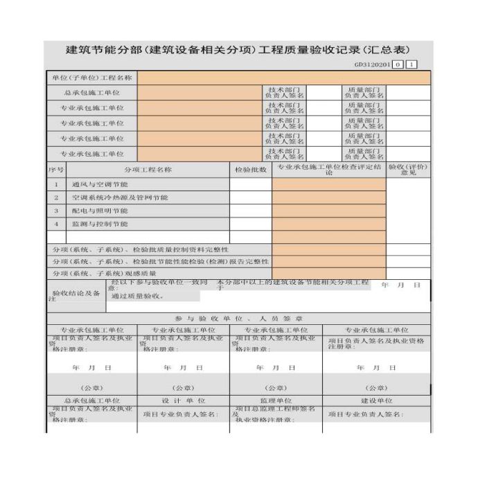 某建筑节能分部建筑设备相关分项工程质量验收记录(汇总表)_图1