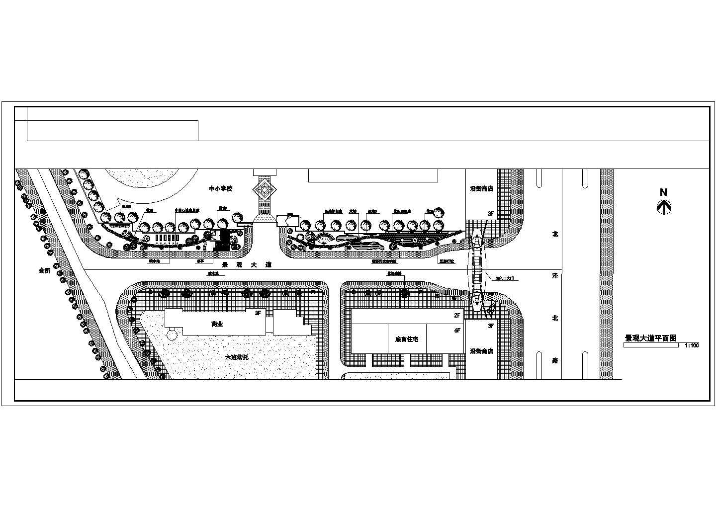 某小区东入口的景观大道绿化带总规划设计施工CAD图纸