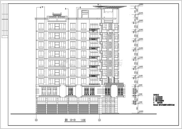某小区9层框架结构商住楼建筑设计CAD图纸（1-2层商用/含夹层）-图一
