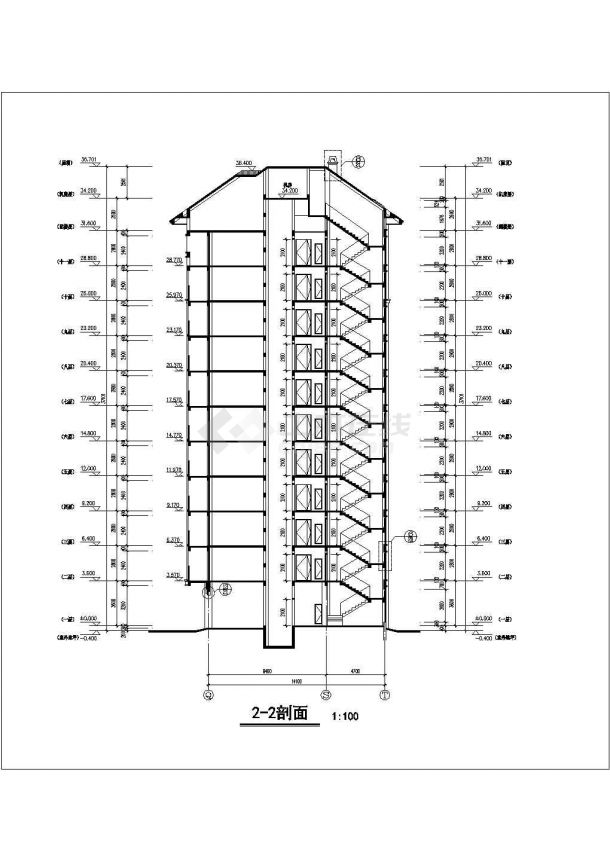 11+1层框混结构商住楼建筑设计CAD图纸（底层商铺/含阁楼）-图一