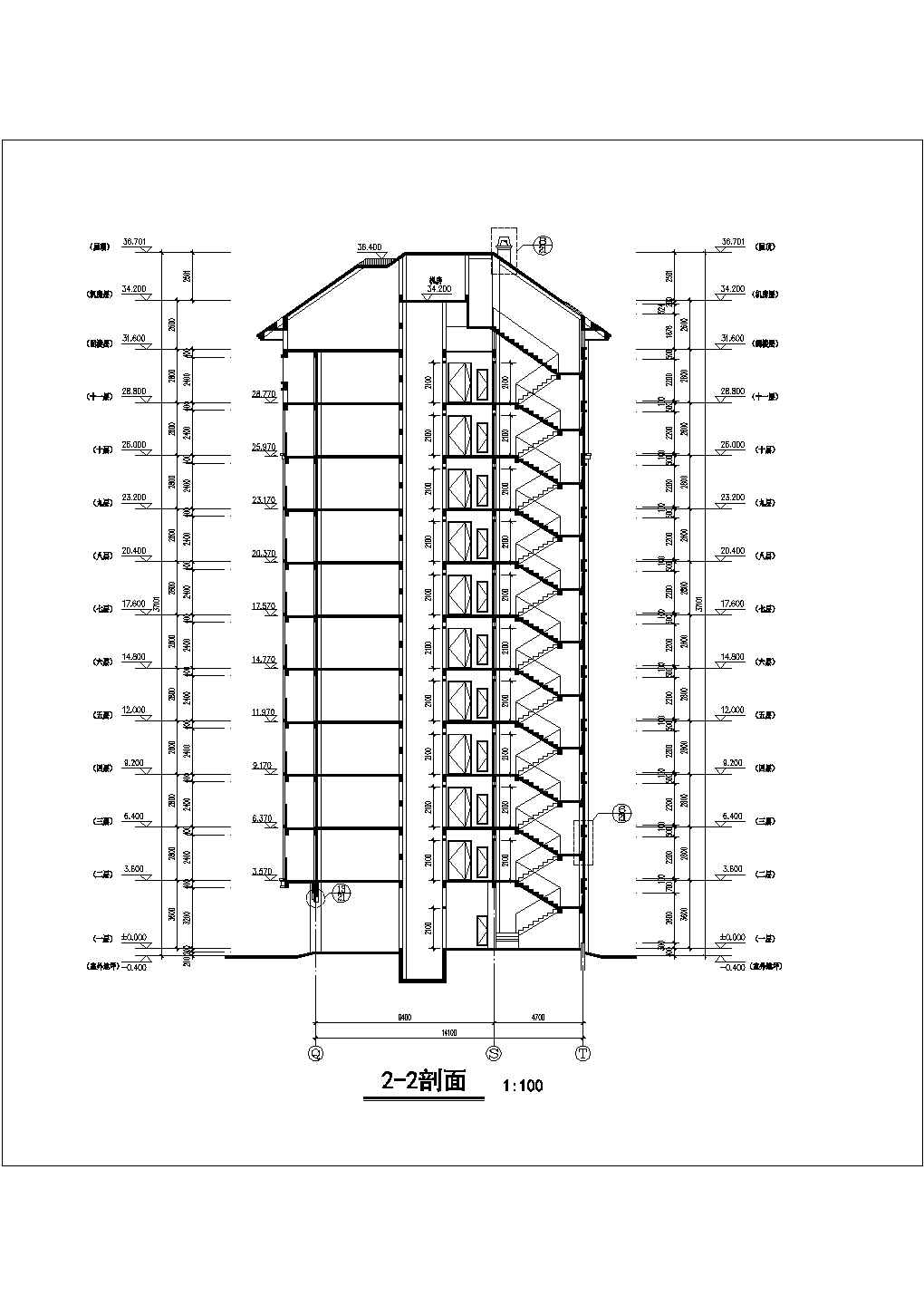 11+1层框混结构商住楼建筑设计CAD图纸（底层商铺/含阁楼）
