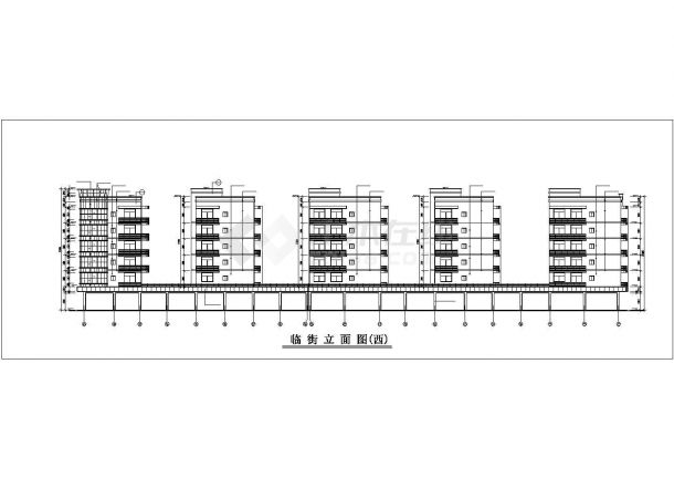 五栋框混结构6层联排式商住楼建筑设计CAD图纸（底层商铺）-图一