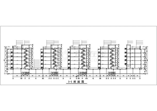 五栋框混结构6层联排式商住楼建筑设计CAD图纸（底层商铺）-图二