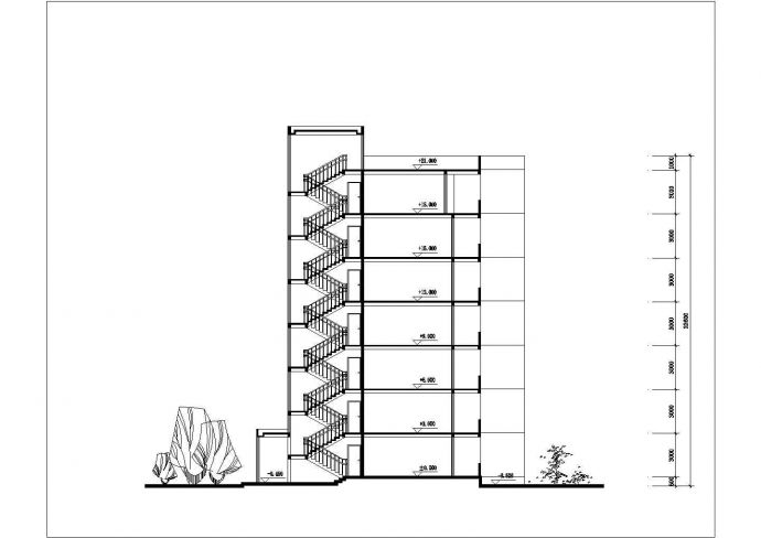 4800平米7层框架结构住宅楼平剖面设计CAD图纸（1层2户）_图1