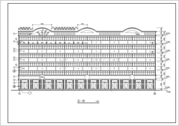 太原市某小区6层混合结构商住楼建筑设计CAD图纸（底层商铺）-图二