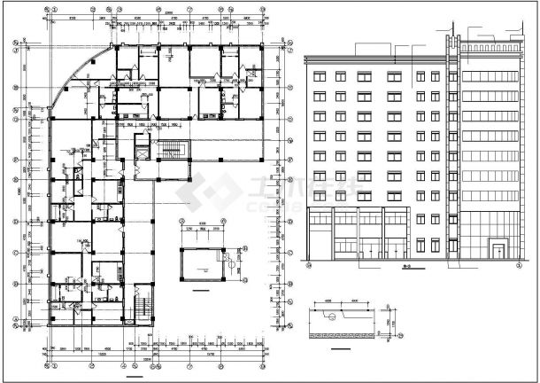 7000平米9层框架结构商住楼全套建筑设计CAD图纸（底层商铺）-图二