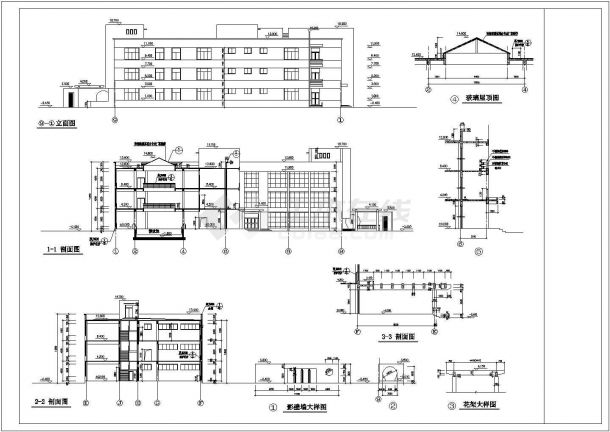 某三层框架结构文化中心楼设计cad全套建筑施工图（ 含设计说明）-图二