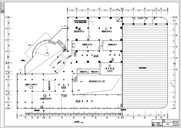 某二层框架结构文体中心桑拿浴场设计cad建筑平面图（甲级院设计）_图1