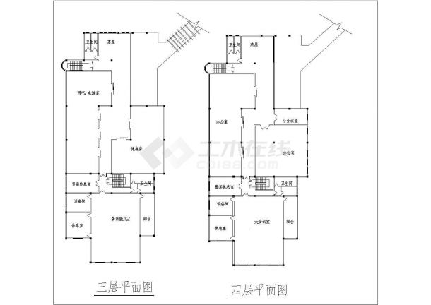 某四层砖混结构休闲中心设计cad全套建筑施工图（标注详细）-图一