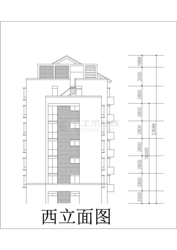 4300平米左右7层框混结构住宅楼建筑设计CAD图纸（含架空层）-图二
