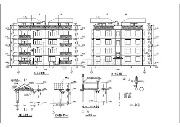 衢州市某小区占地210平米4+1层砖混结构建筑设计CAD图纸-图一