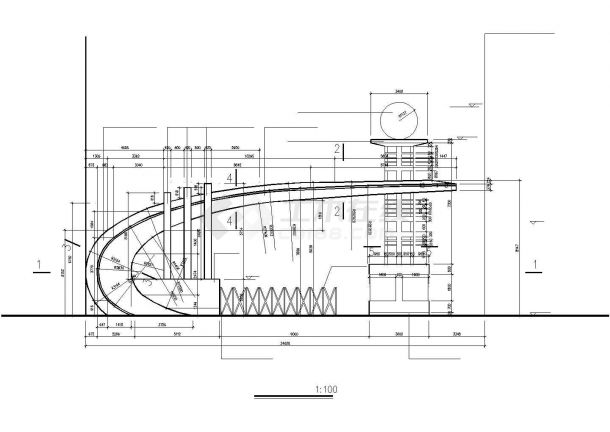 莆田市某现代化小区入口大门全套建筑设计CAD图纸-图二