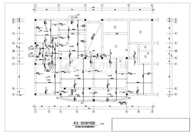 某高层住宅楼砖混建筑结构布置参考CAD详图-图一