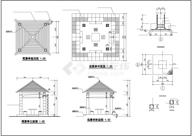 某山间景观亭CAD建筑设计图纸-图一