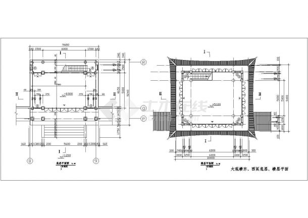 大观楼古建出图CAD建筑方案文本-大观楼东、西阁底层、楼层平面-图一