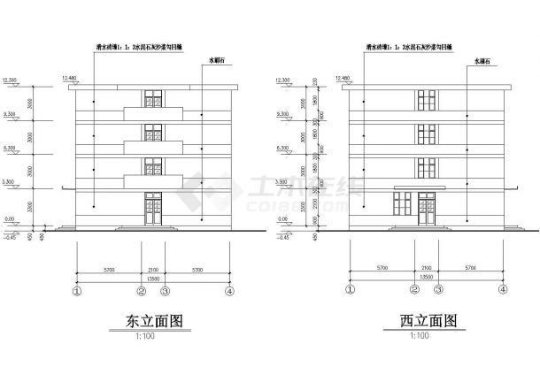 宁波市某工厂1800平米4层砖混结构职工宿舍楼建筑设计CAD图纸-图二