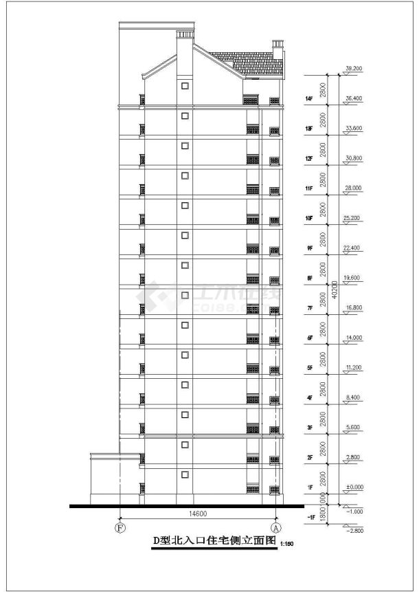 1万平米14层框架结构住宅楼建筑设计CAD图纸（不含阁楼和半地下室）-图二