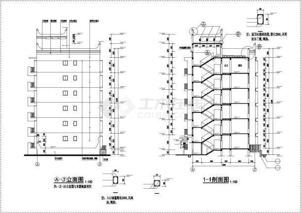 杭州市某小区占地560平米6层砖混结构住宅楼建筑设计CAD图纸-图二