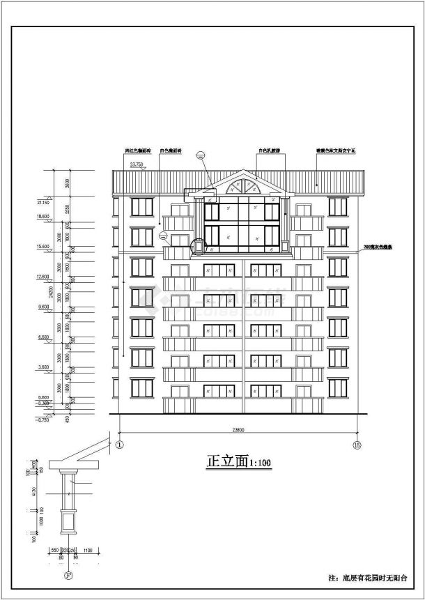 肇庆市某现代化小区7层砖混结构住宅楼建筑设计CAD图纸-图二