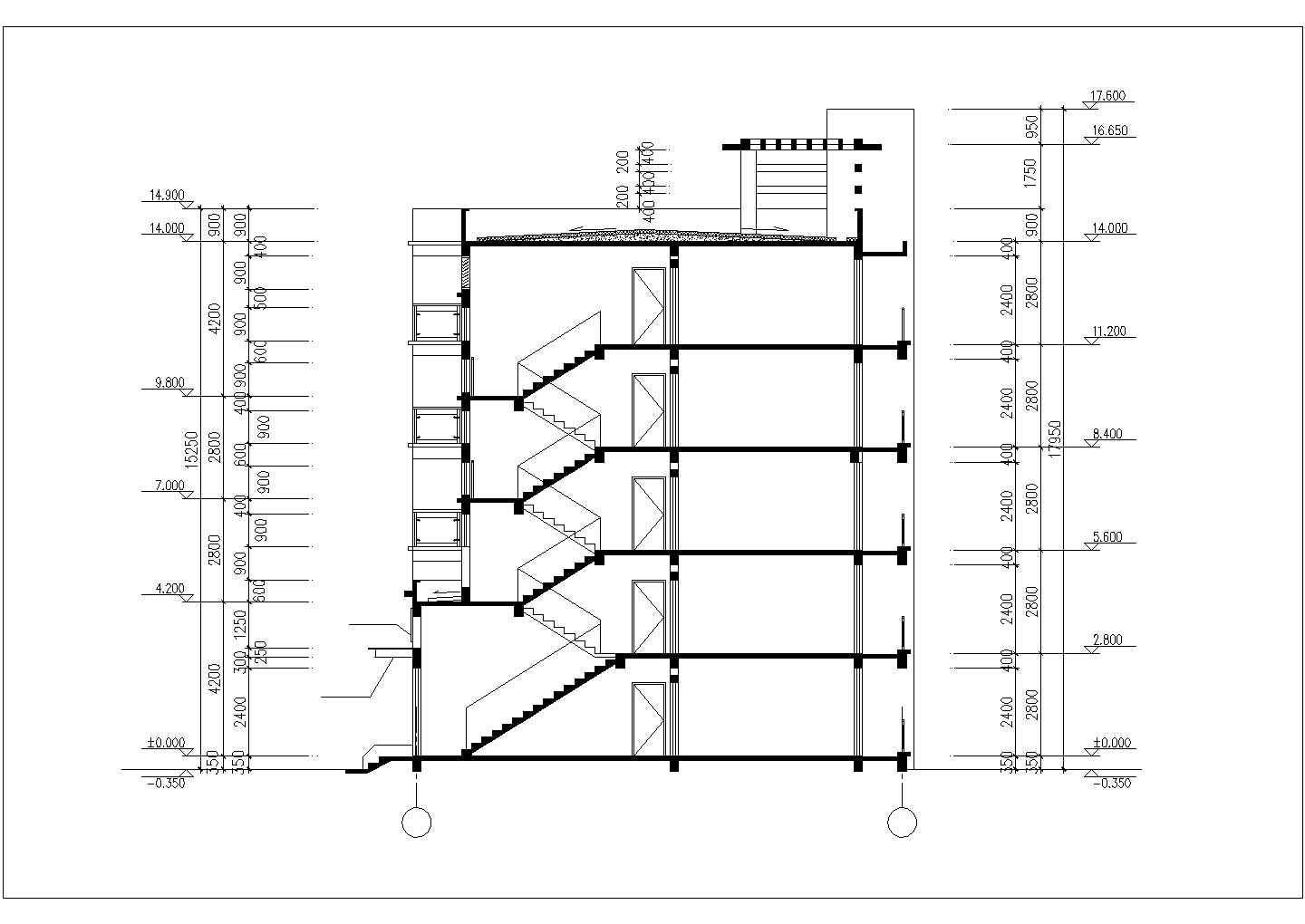 延安市某小区2700平米五层砖混结构住宅楼全套建筑设计CAD图纸