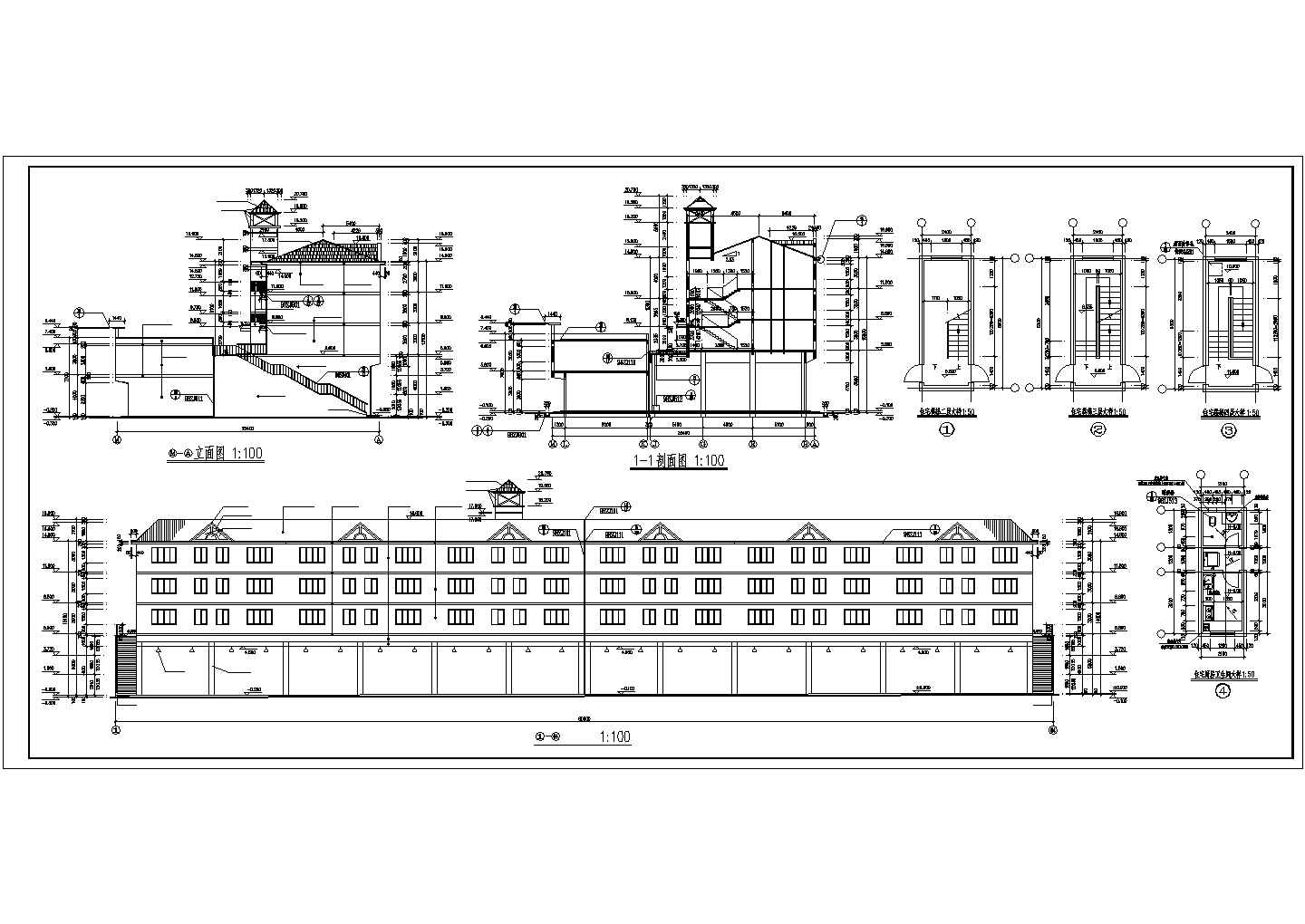 5100平米4层框混结构商住楼建筑设计CAD图纸（底层商铺）