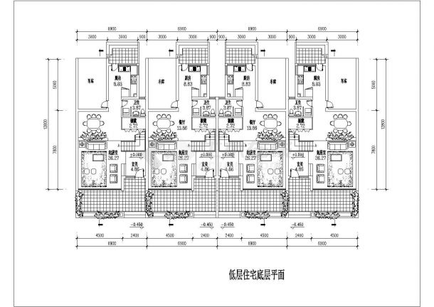 1100平米2层砖混结构4户并联式别墅楼建筑设计CAD图纸-图二