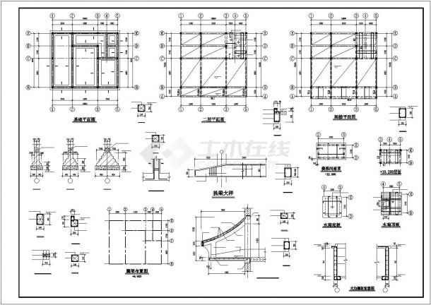 320平米3层混合结构单体别墅全套建筑设计CAD图纸（含结构图）-图二
