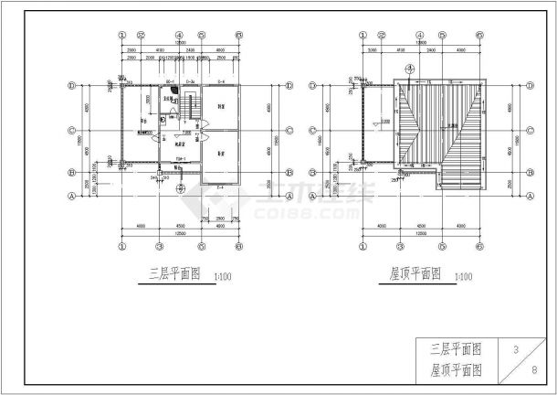 上海某北美风格独栋别墅建筑施工全套设计cad图-图一