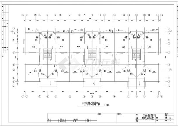 3层6户联排别墅给排水工程CAD图纸，含地下半层-图一