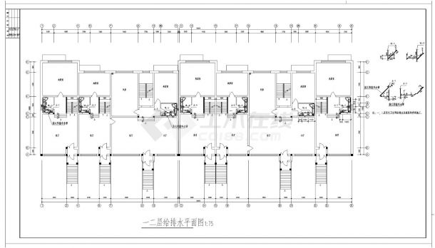 2层东北区7户联排别墅水暖CAD施工图纸-图一