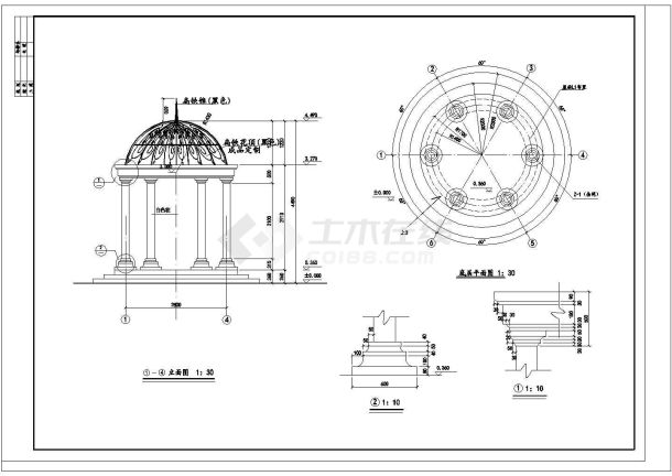 某豪华高端小区欧式亭CAD景观设计图纸-图二