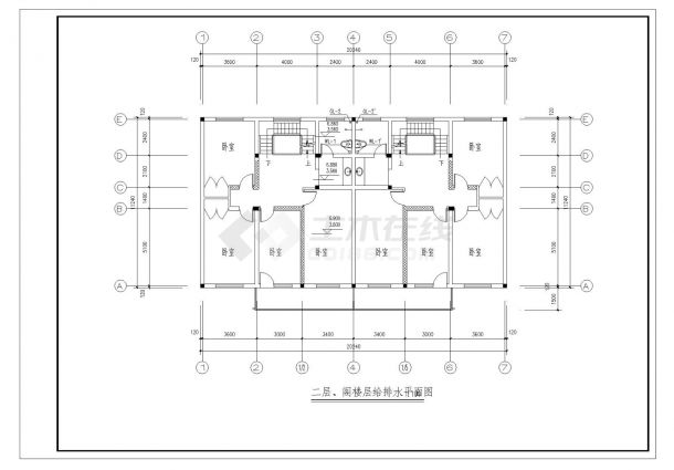 2层双拼别墅给排水工程CAD施工图纸-图二