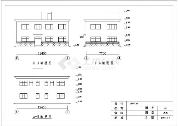 杭州市某大型养殖基地2层砖混宿舍楼平立面设计CAD图纸-图一